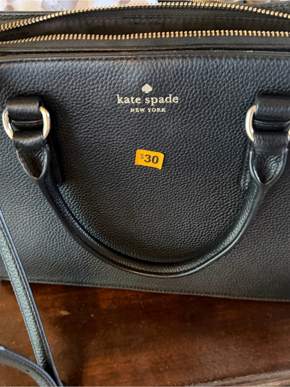 kate spade Black Pebbled Leather Satchel with Gold Hardware